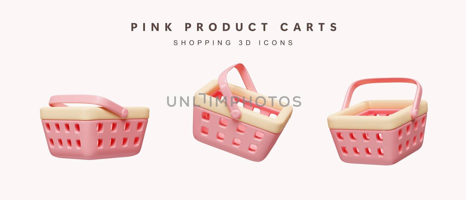 3d Set of pink product cart for shopping concept. icon isolated on white background. 3d rendering illustration. Clipping path..
