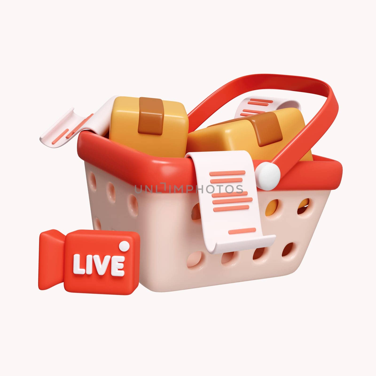 3d Shopping online concept. LIVE streaming for selling product on social media. icon isolated on white background. 3d rendering illustration. Clipping path. by meepiangraphic