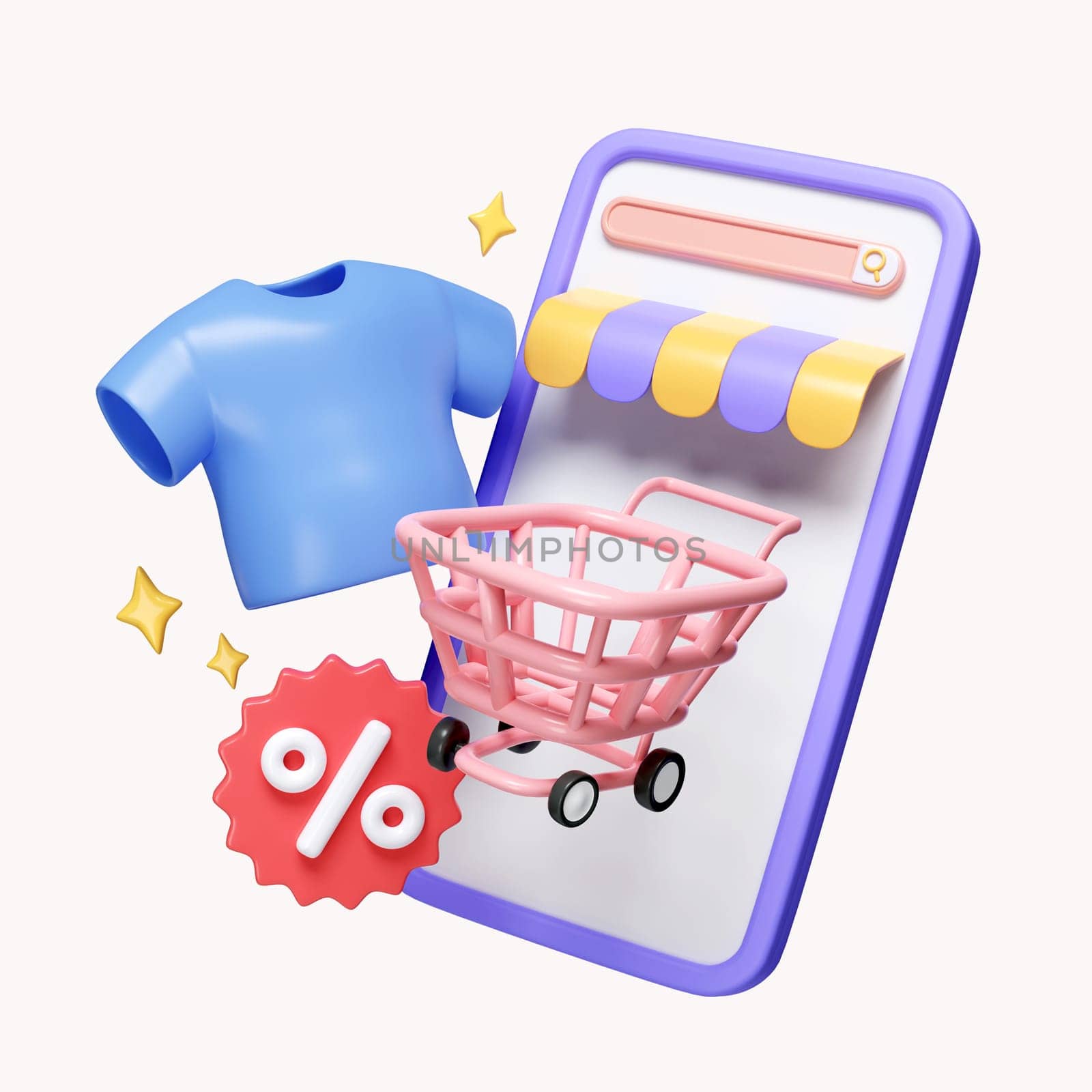 3d mobile phone with price tags for selling online shopping. cart with promotion tag discount coupon. icon isolated on white background. 3d rendering illustration. Clipping path. by meepiangraphic