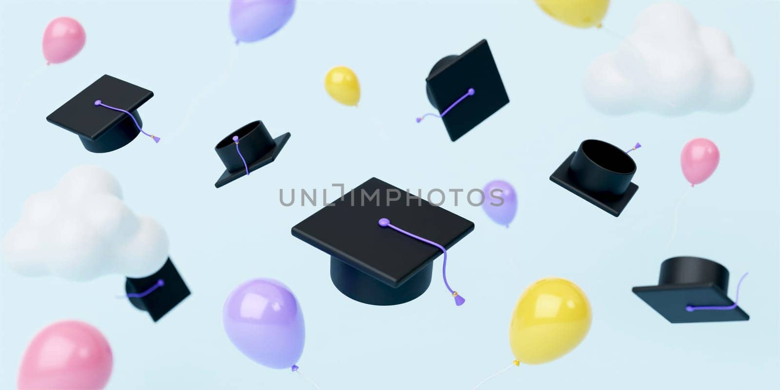 back to school graduation hat certification balloon accessories icon 3d rendering. by meepiangraphic