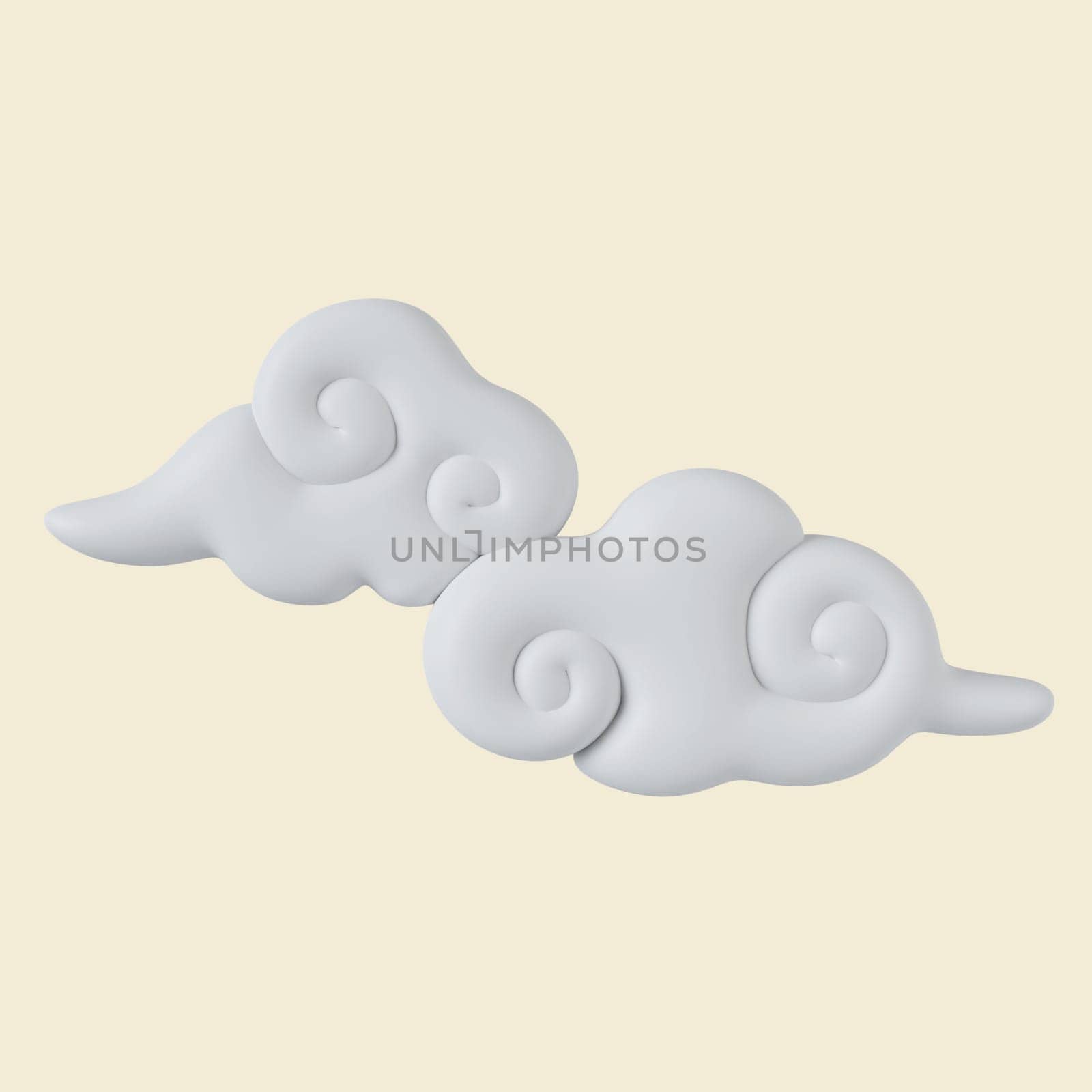 3d cloud. Mid autumn festival. icon isolated on yellow background. 3d rendering illustration. Clipping path..