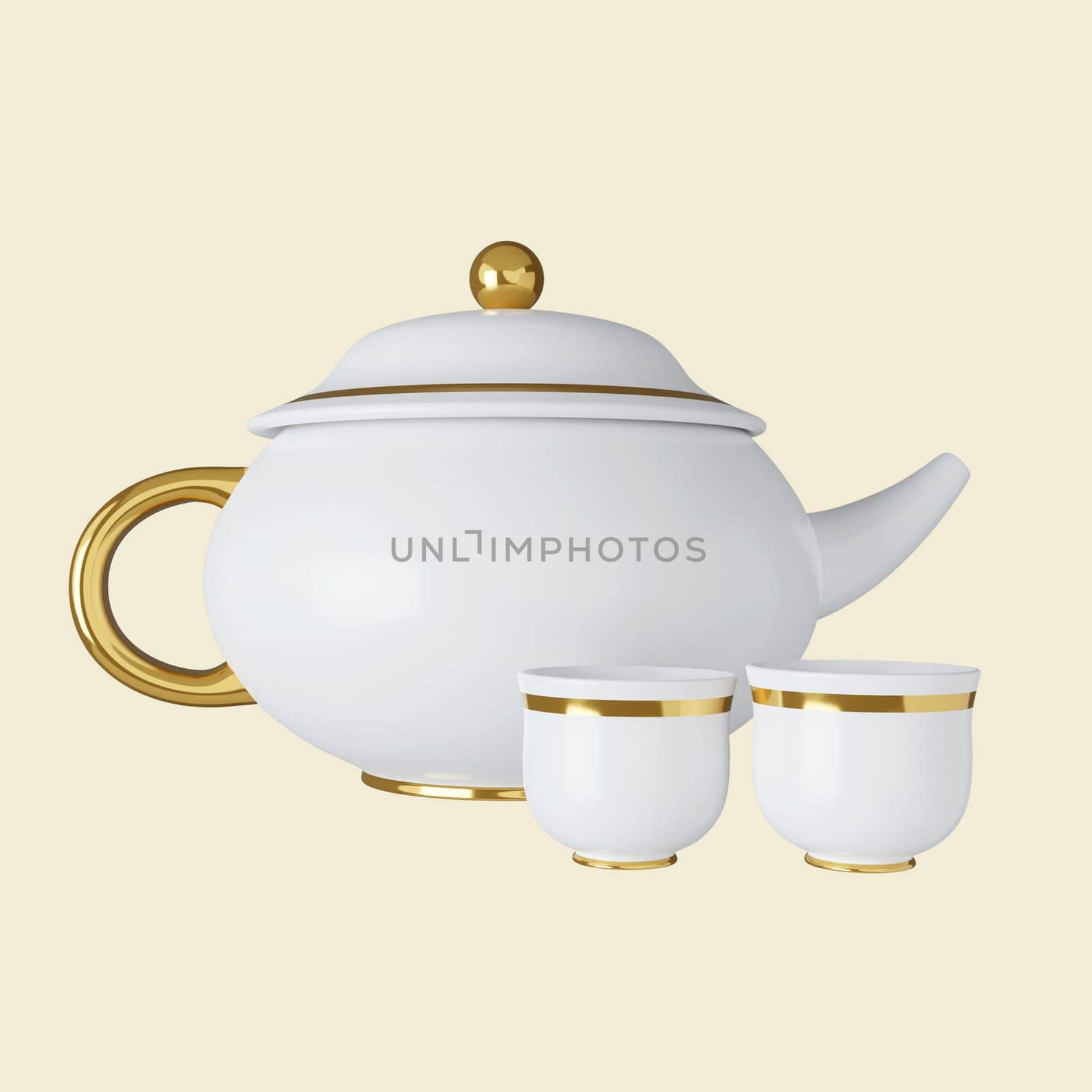 3d tea set. Mid autumn festival. icon isolated on yellow background. 3d rendering illustration. Clipping path. by meepiangraphic