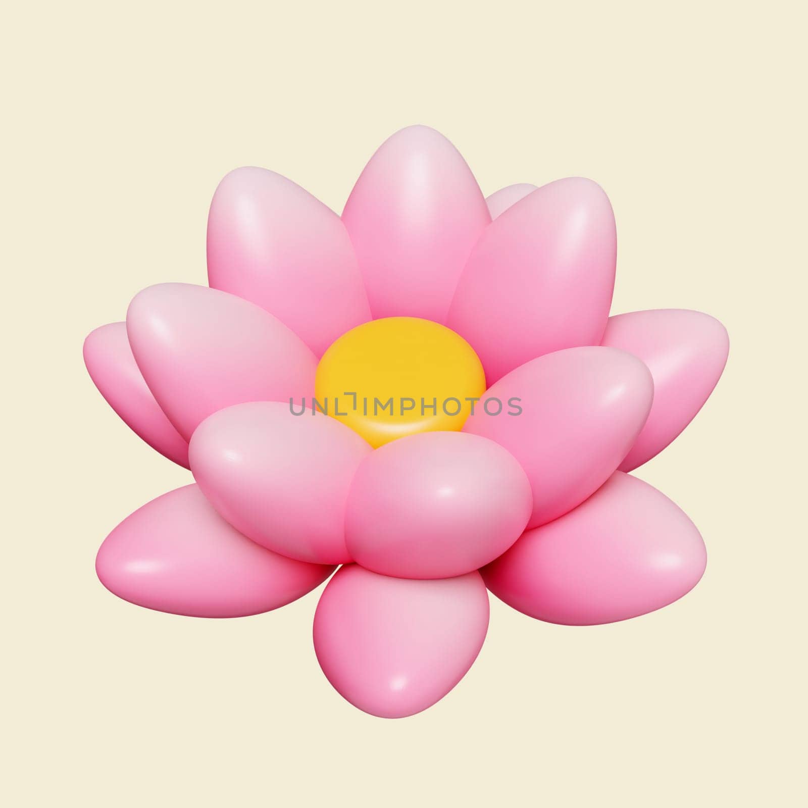 3d lotus. Mid autumn festival. icon isolated on yellow background. 3d rendering illustration. Clipping path..