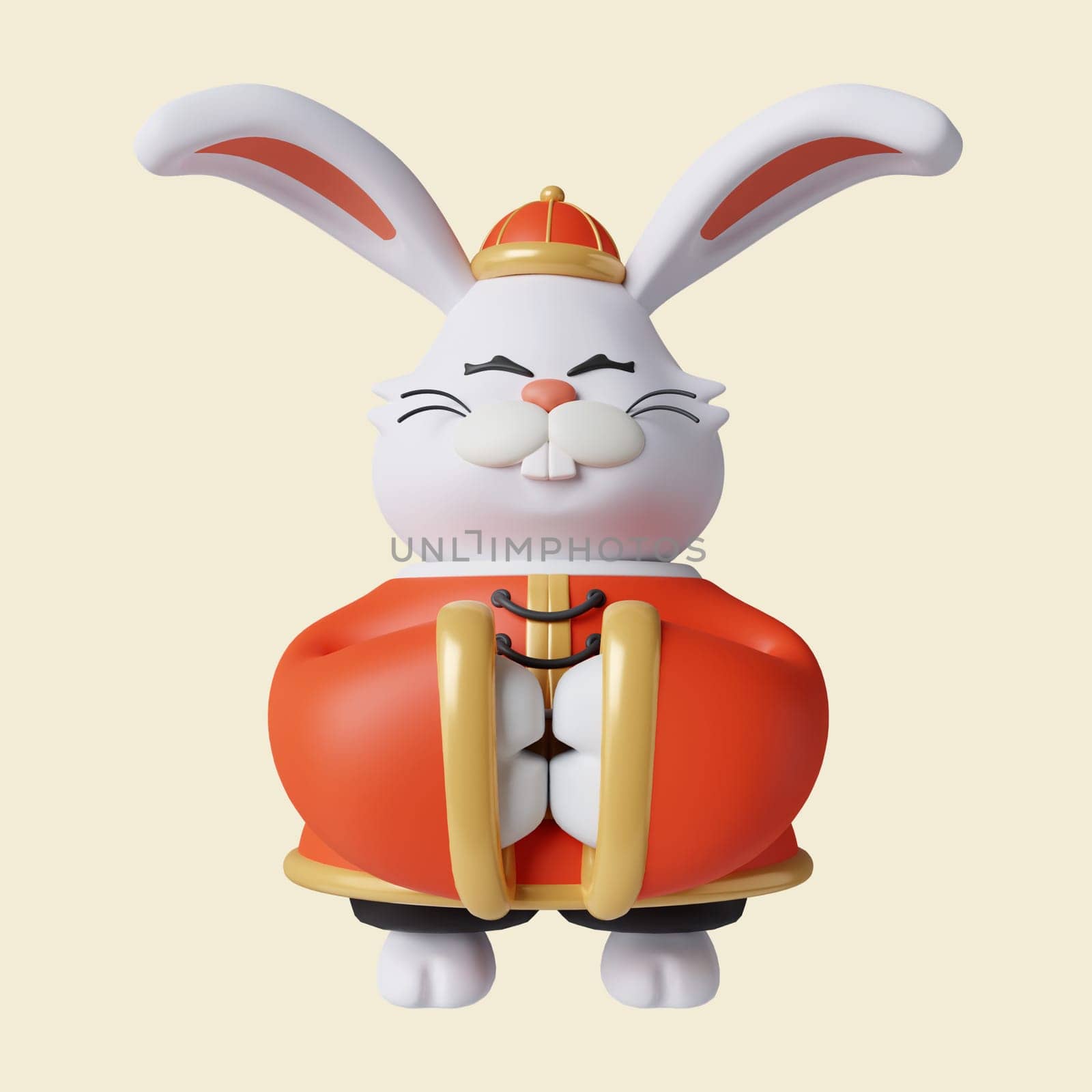 3d rabbit. Mid autumn festival. icon isolated on yellow background. 3d rendering illustration. Clipping path..