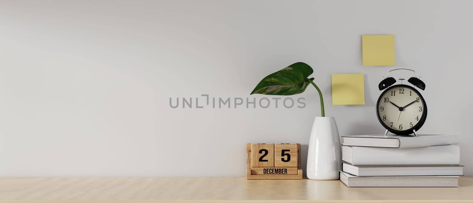 Creative workspace. Home office wood desk workspace. supplies on office workplace. Modern interior design concept. 3d rendering. by meepiangraphic