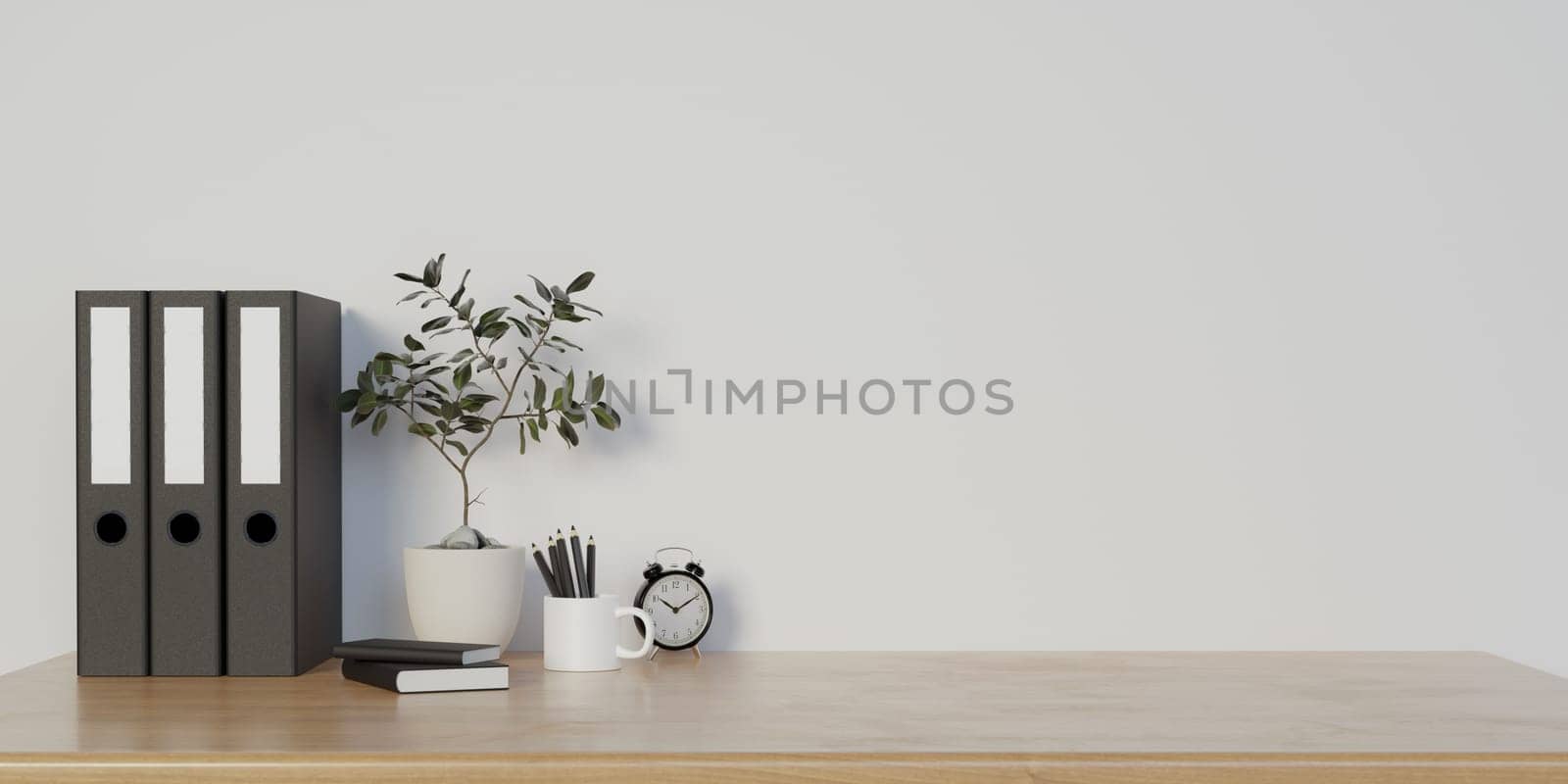 Mockup Workspace home office desk supplies on office workplace. Modern office concept. 3d rendering..