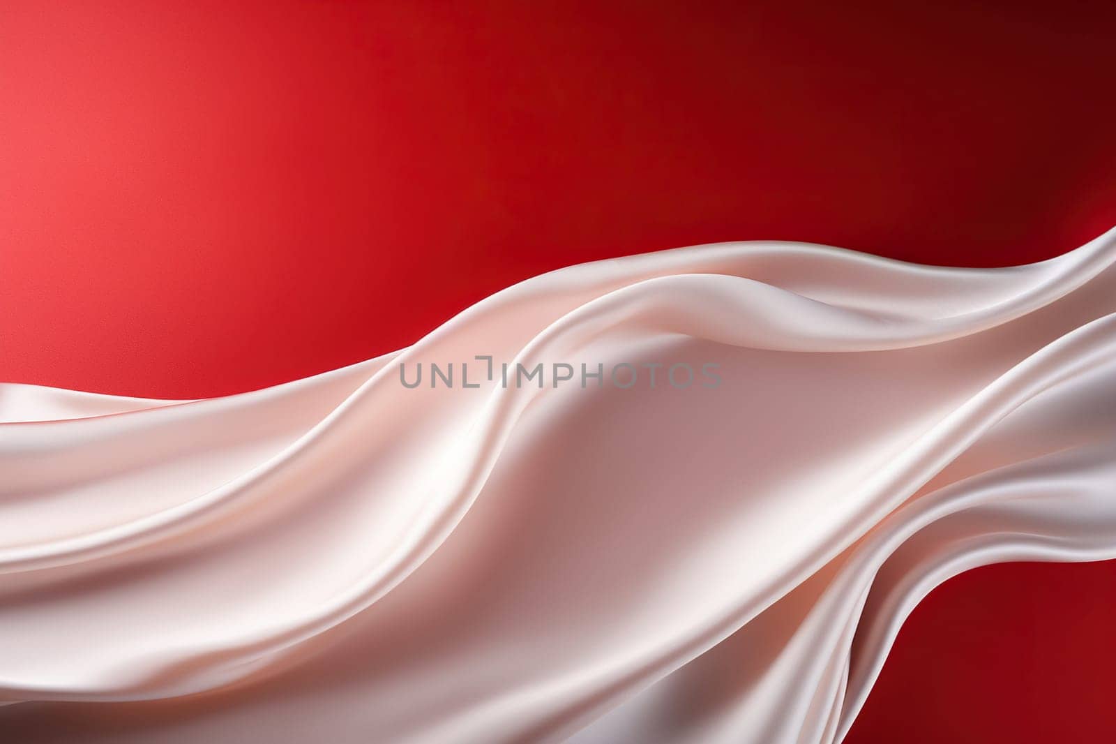 White silk material on a red background. Abstract background.