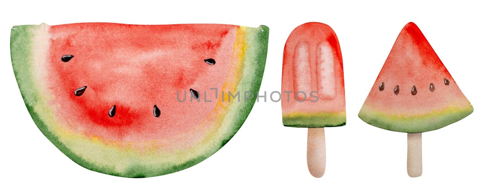 Hand-Painted Watercolor Of Watermelon And Watermelon Ice Cream by tan4ikk1