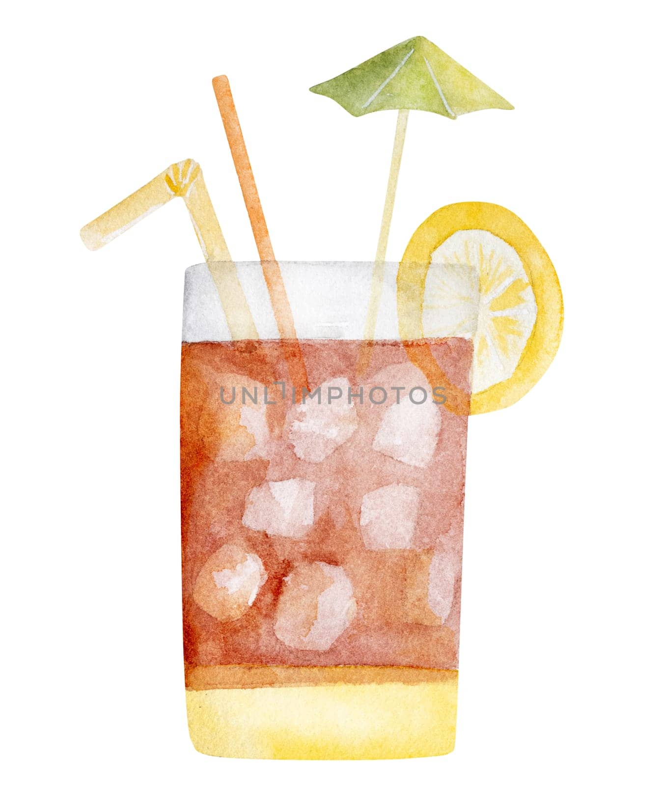 Hand-Painted Watercolor Of Summer Cocktail With Ice And by tan4ikk1