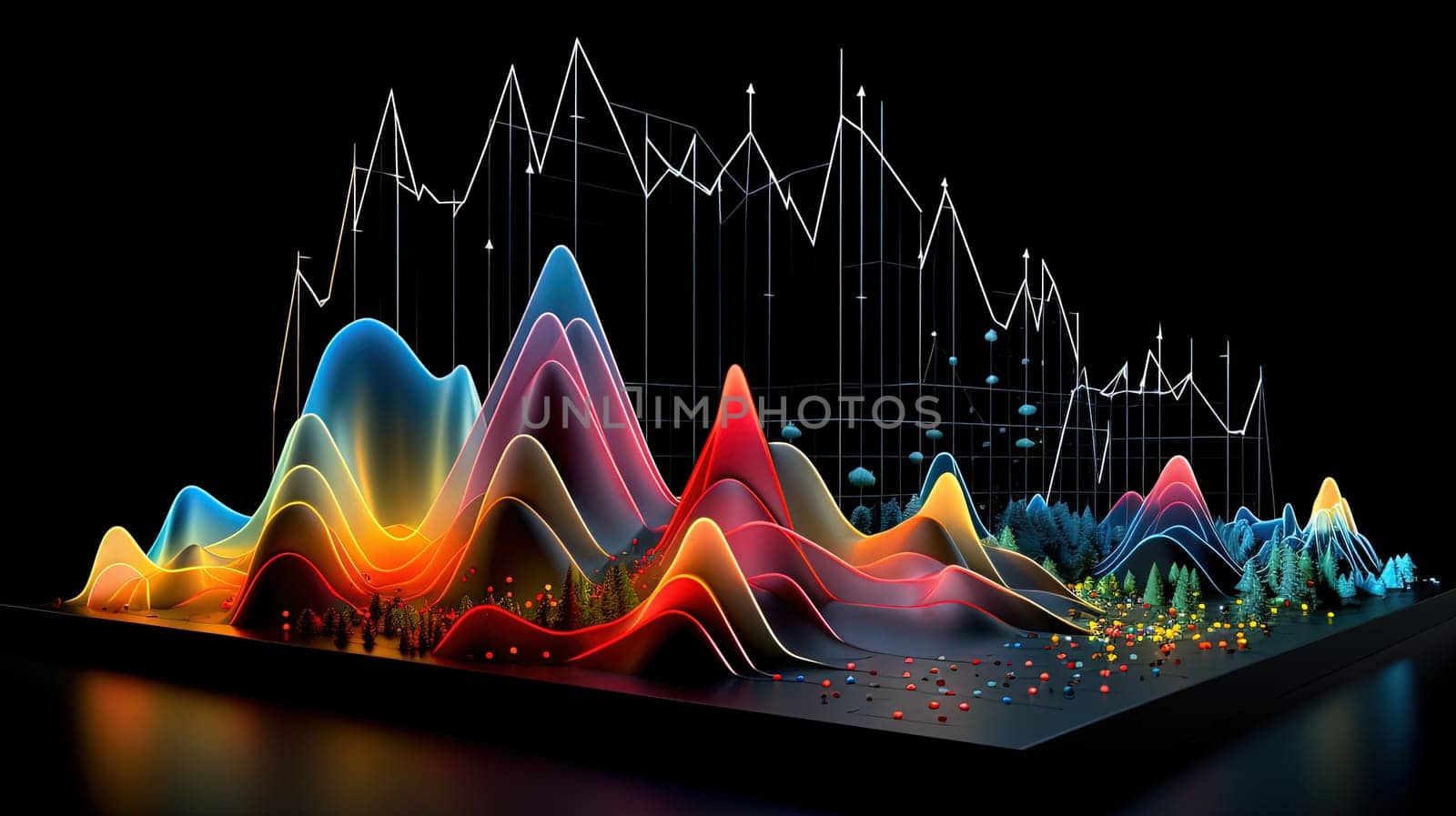 Abstract business graph in mountain style. Data connection concept element for business. Generated AI