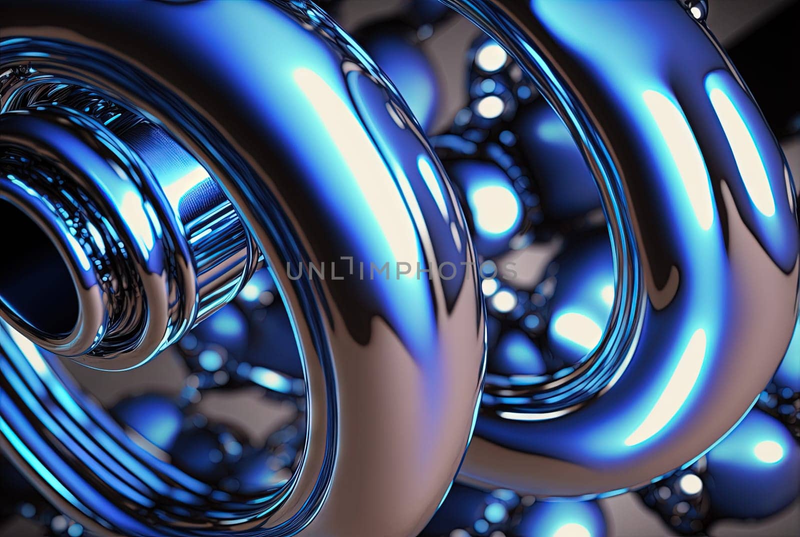 Abstract chrome pipes composition. Industry themed background with shiny metallic connected pipes. Generated AI. by SwillKch
