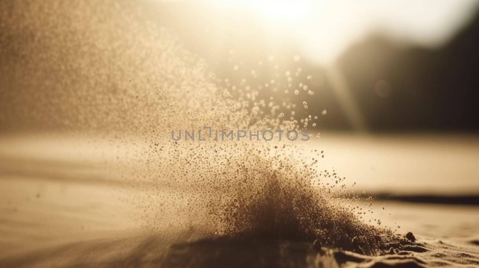Dust particles sprayed by the wind. Sand on the ground or dust on the floor. Generative AI