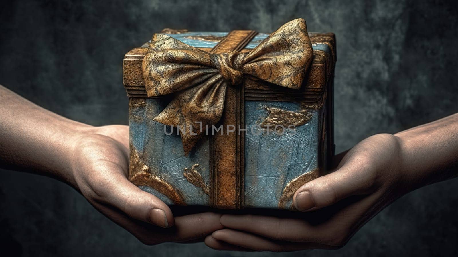Handcrafted gift box in hands. Offering of the beautiful handmade giftbox. Generated AI. by SwillKch