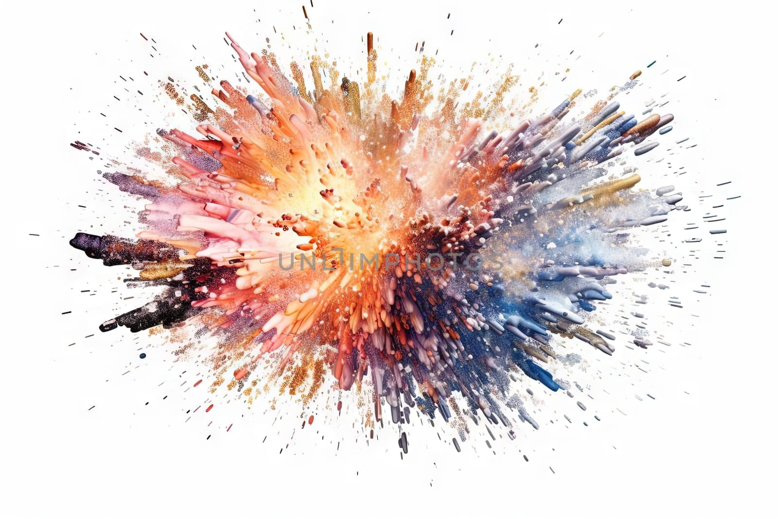 Abstract colorful powder explosion. Paint or cosmetics burst on white background. Generated AI. by SwillKch