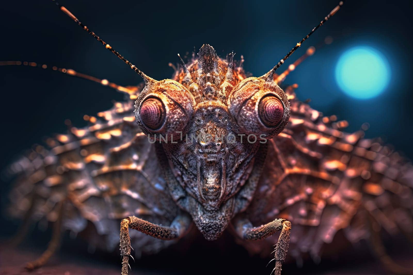 Alien butterfly from outer space looking at the camera. Cute alien insect macro image. Generative AI. by SwillKch