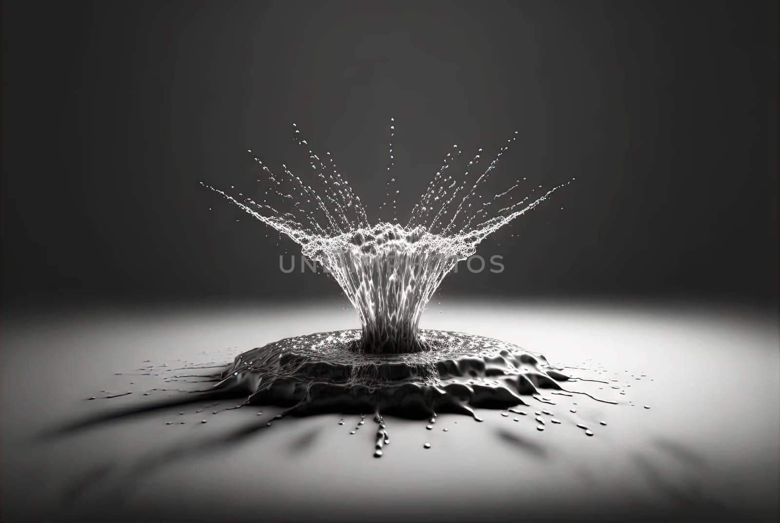 Water splash with beautiful drops flying away. Liquid motion background. Generated AI. by SwillKch
