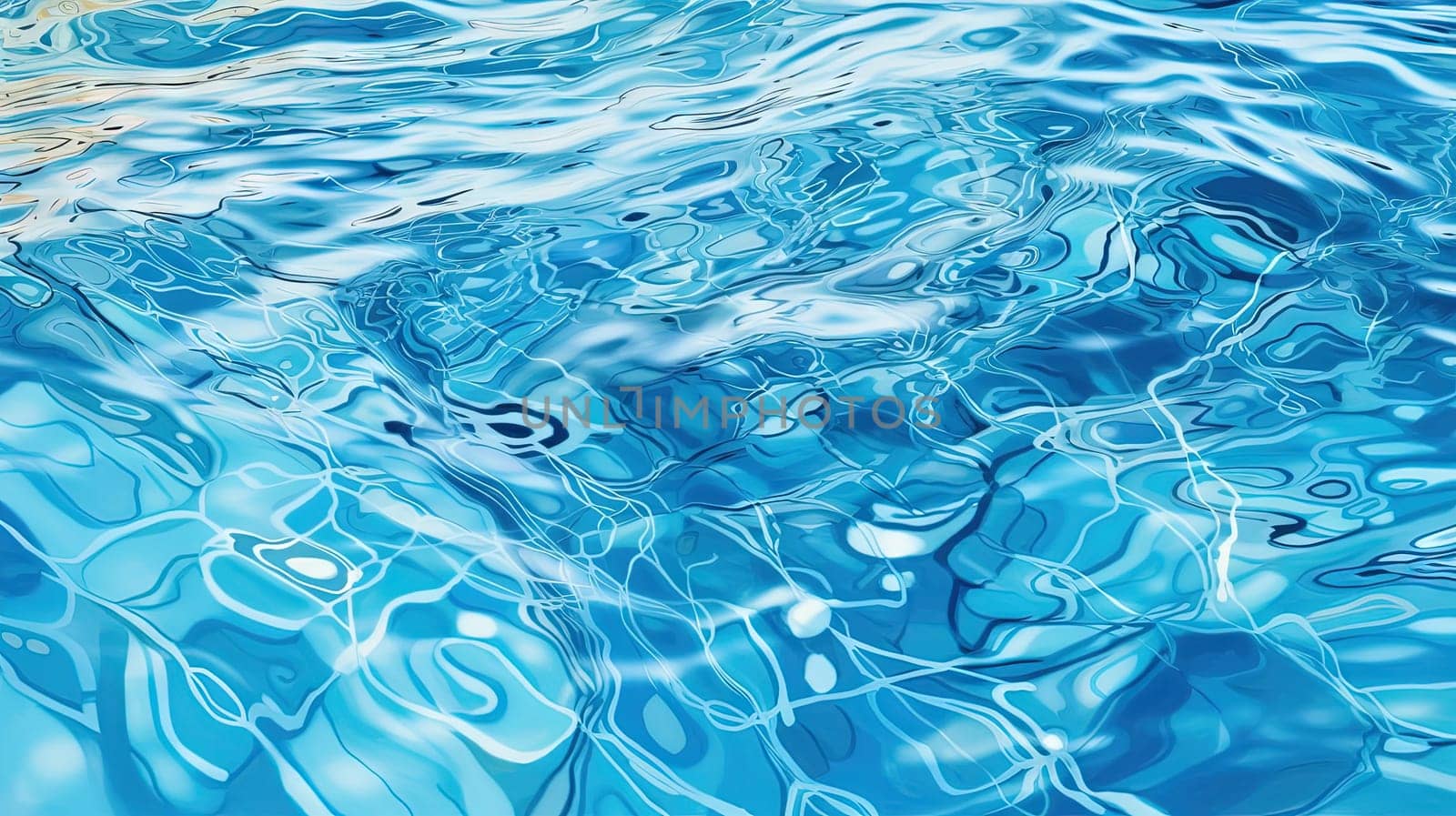 Ripples on the blue pool water. Shiny waves of clean pool water. Generated AI. by SwillKch