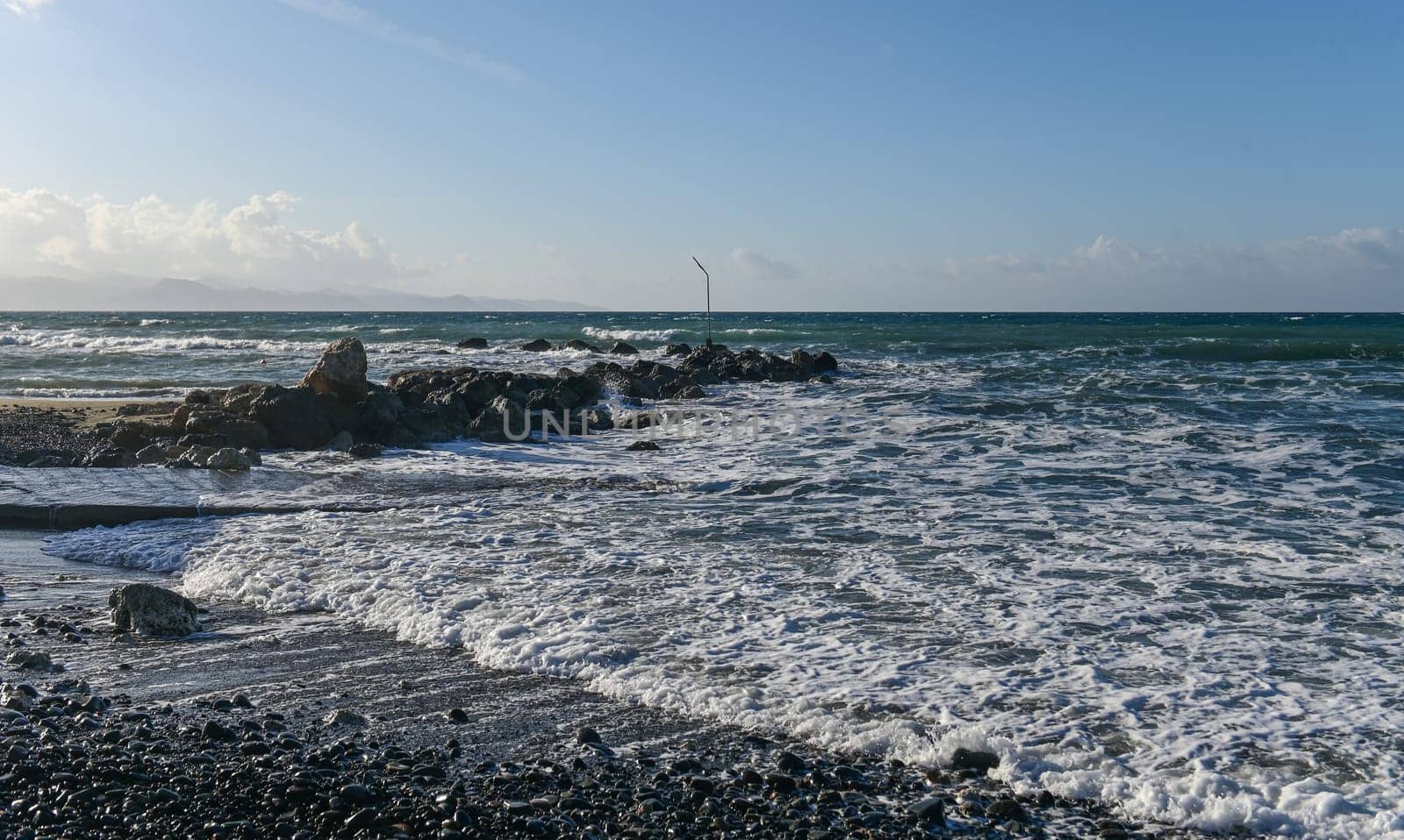 coast beach waves shore of the Mediterranean sea in winter in Cyprus 2 by Mixa74