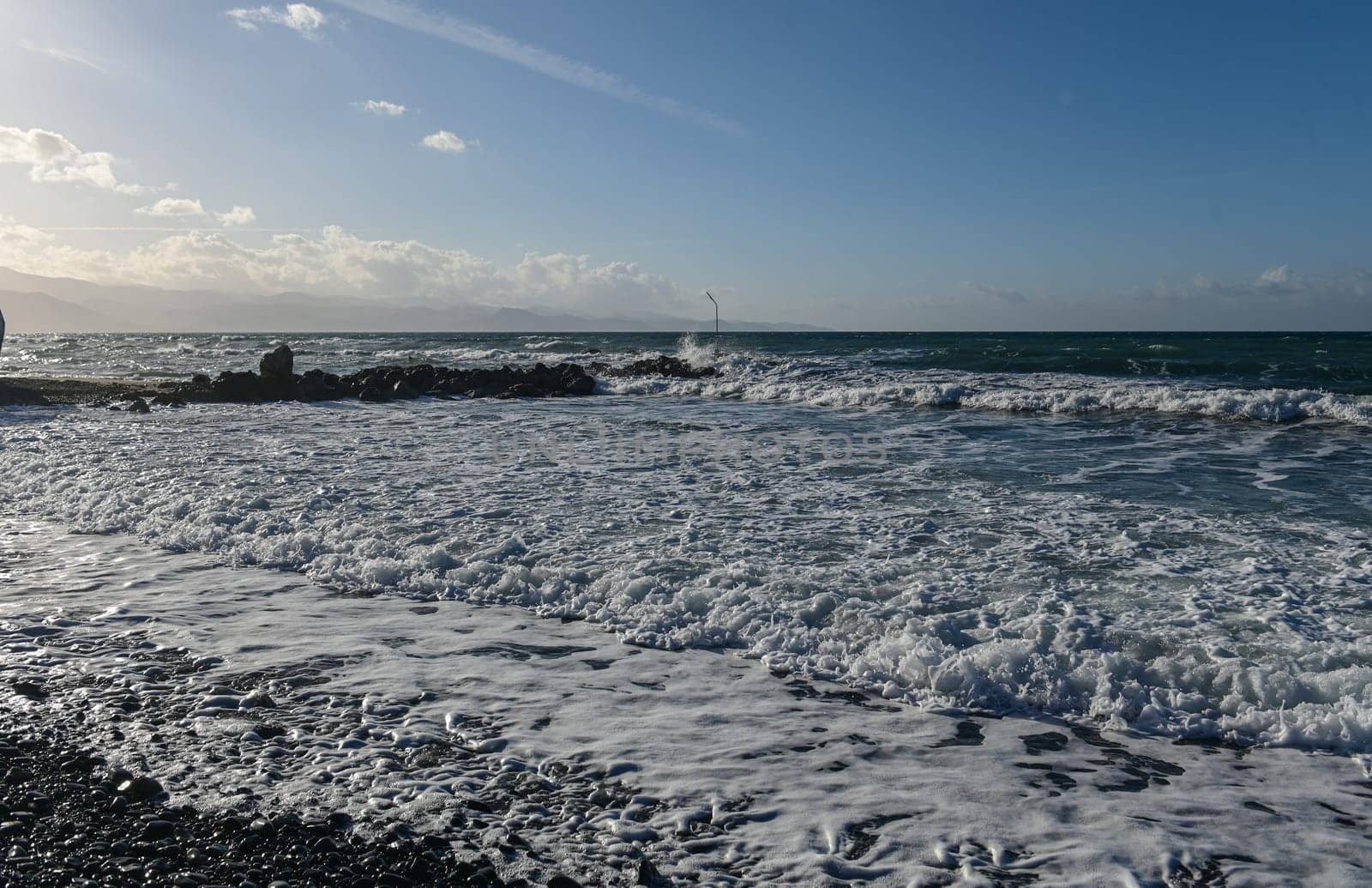 coast beach waves shore of the Mediterranean sea in winter in Cyprus 6