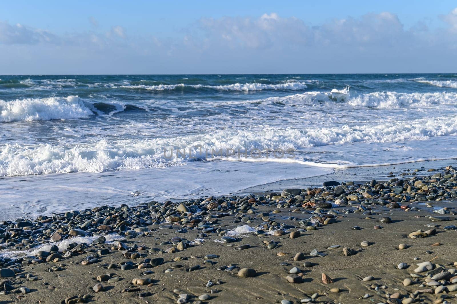 excitement during high tide on the Mediterranean sea in winter on the island of Cyprus 1