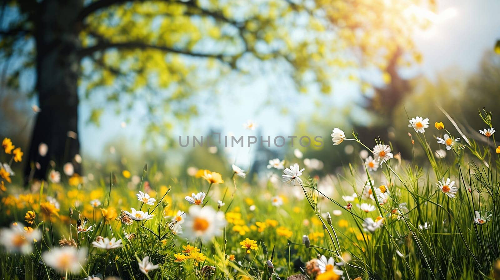 Spring landscape. Fresh foliage, grass. Nature comes to life. spring background for the product. High quality illustration