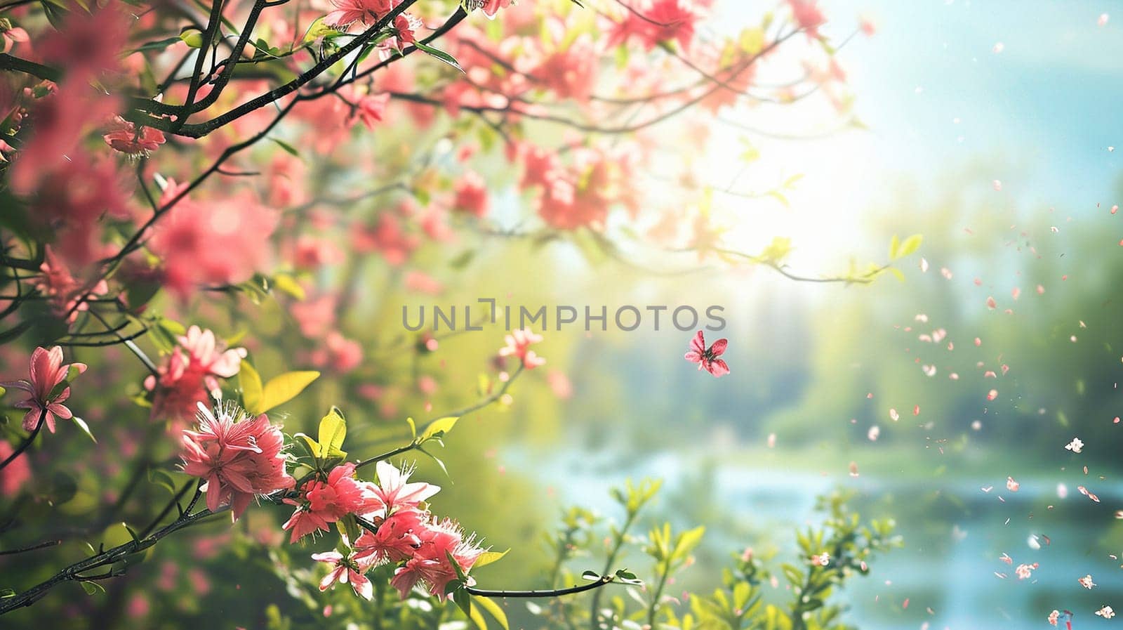 Spring landscape. Fresh foliage, grass. Nature comes to life. spring background for the product. High quality illustration