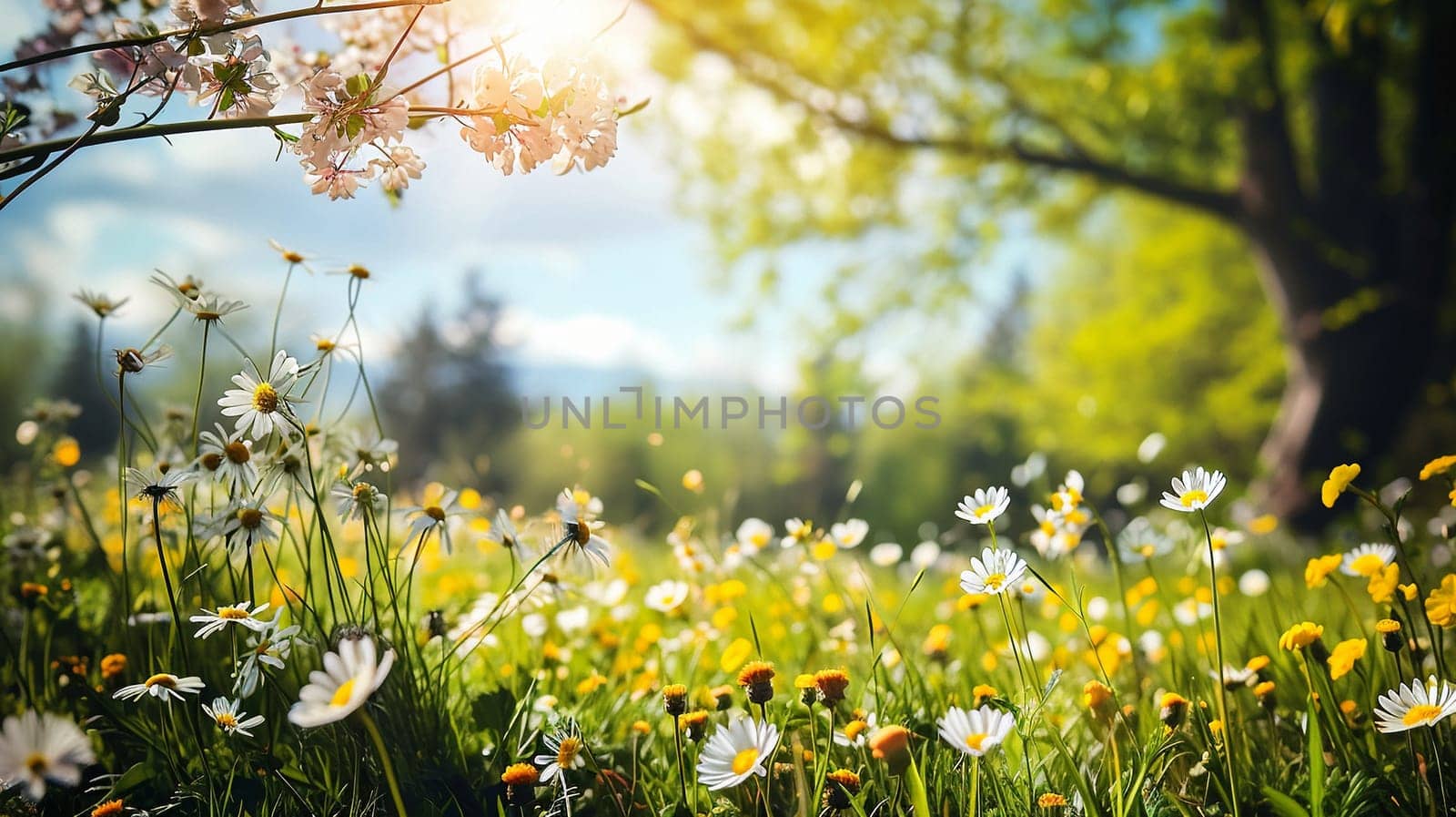 Spring landscape. Fresh foliage, grass. Nature comes to life. spring background for the product by NeuroSky