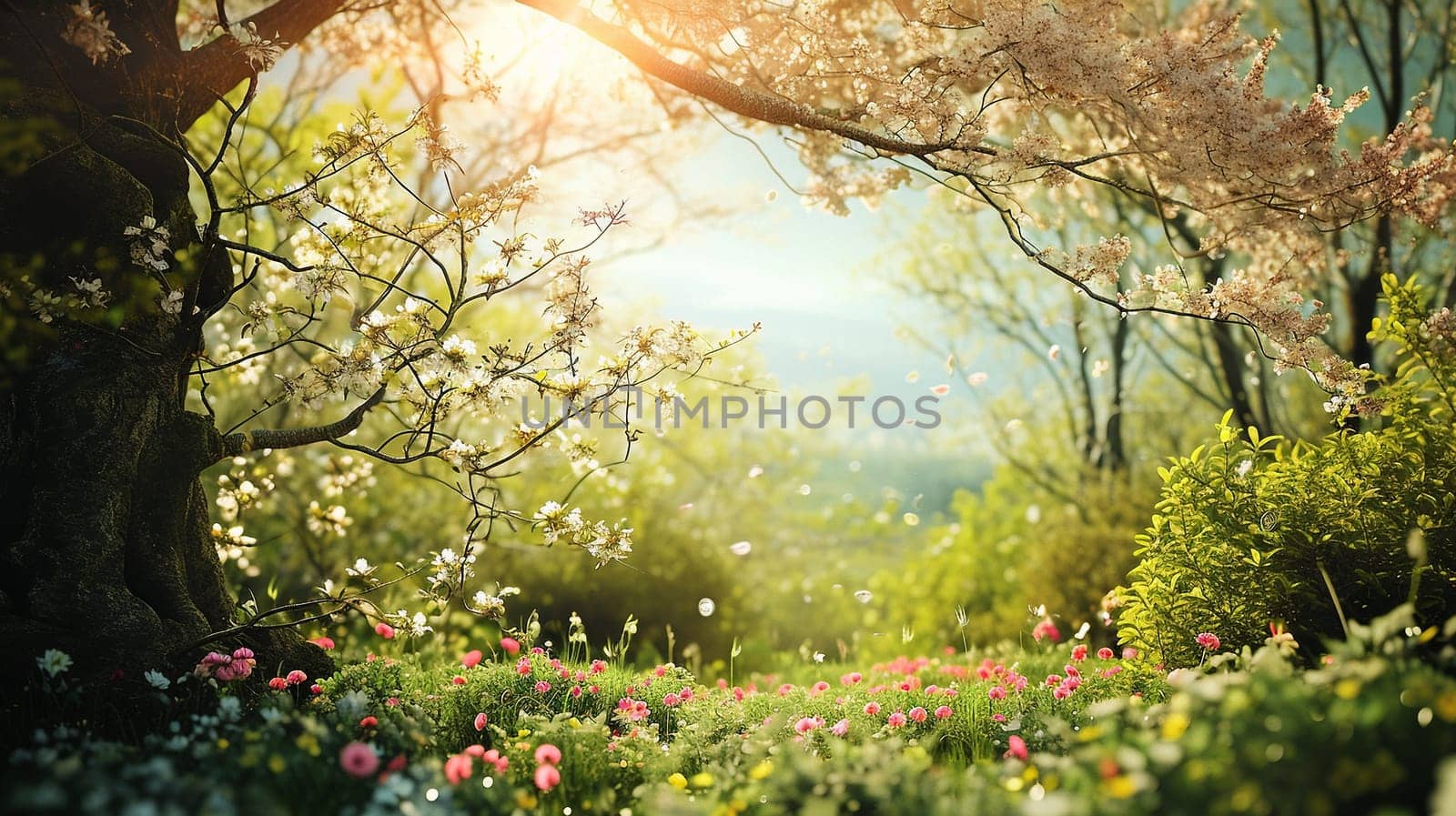 Spring landscape. Fresh foliage, grass. Nature comes to life. spring background for the product by NeuroSky