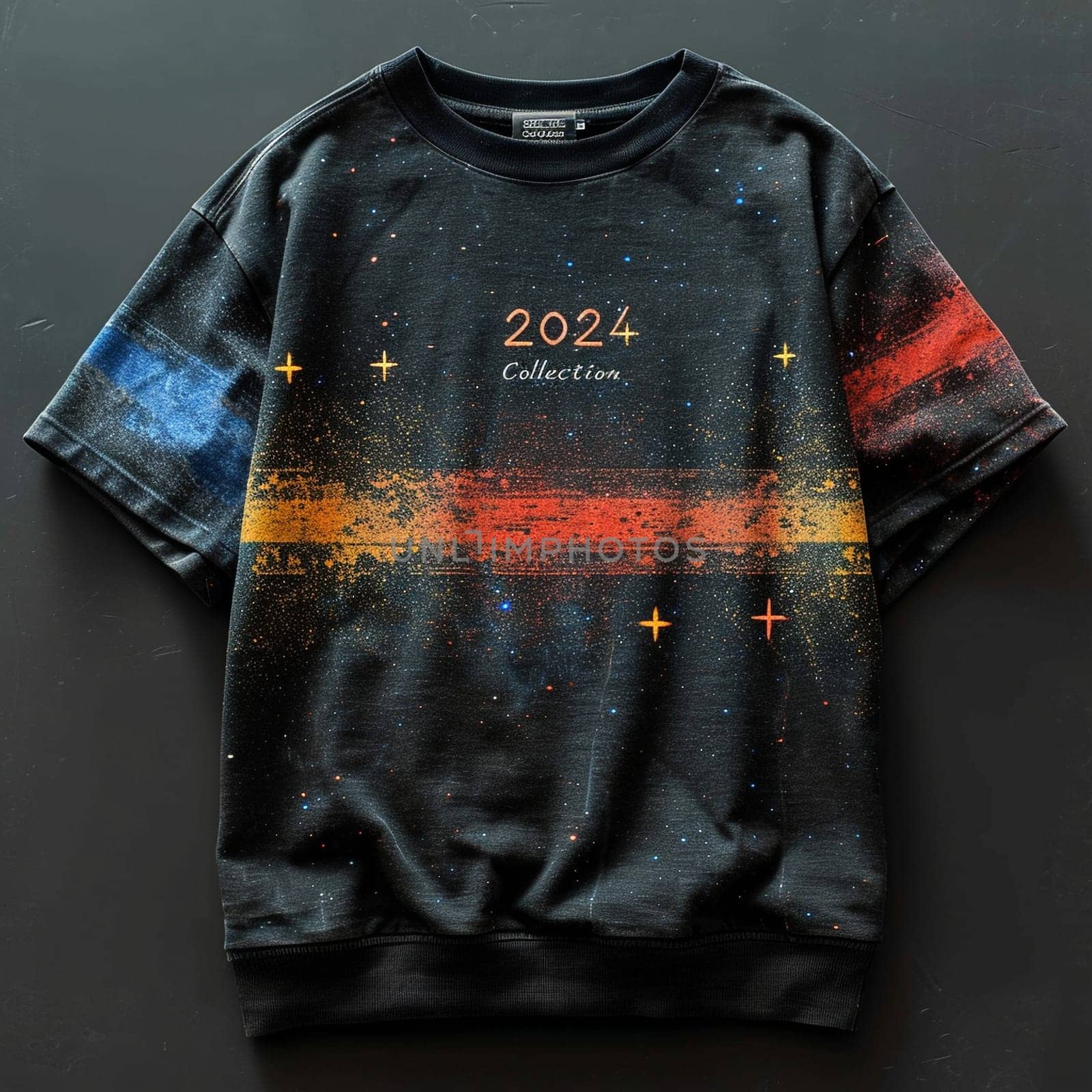 The design of a modern T-shirt. Collection 2024. Space, the future, futurism, galaxies. High quality illustration