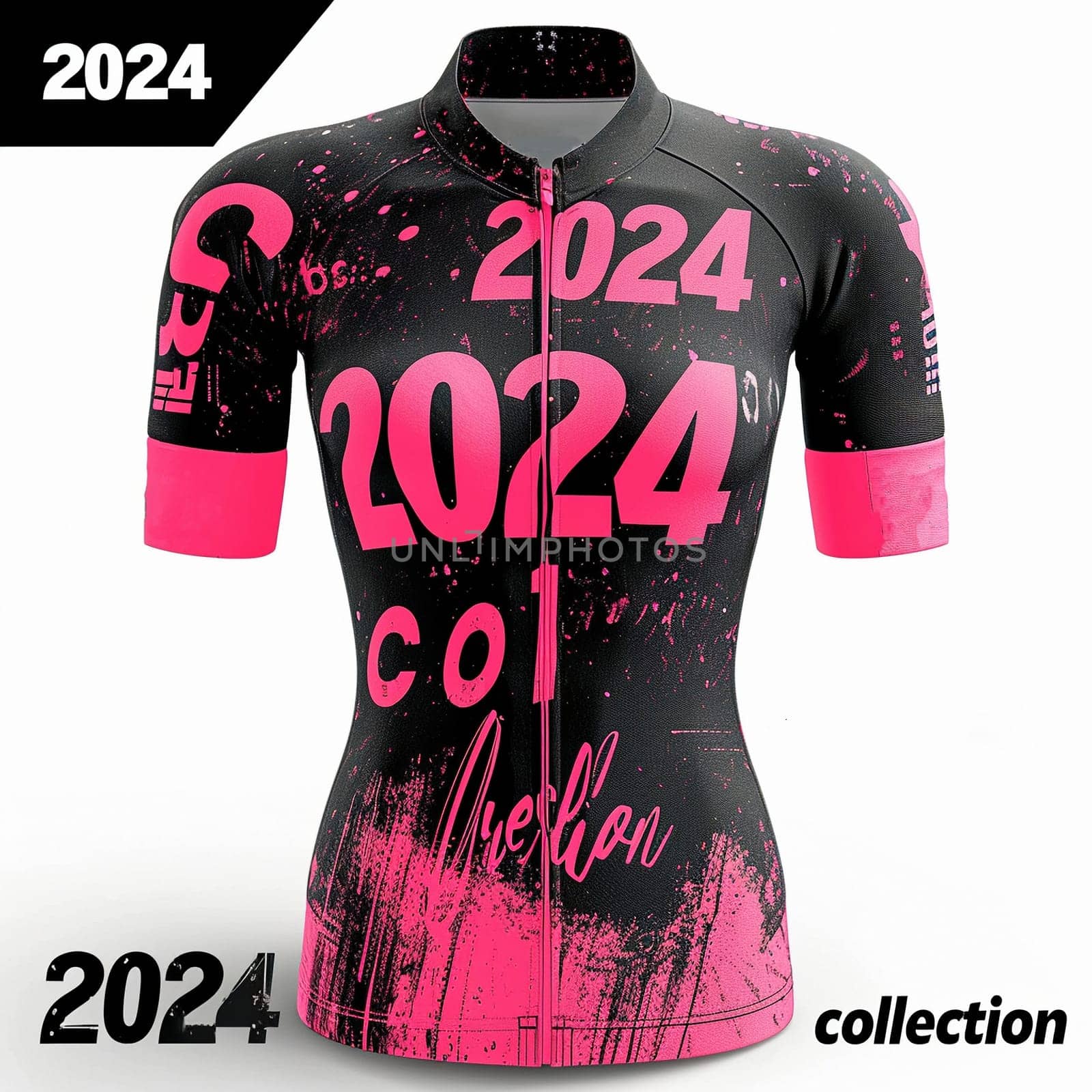 The design of women's sportswear. Collection 2024. Pink and black colors. Top. High quality illustration