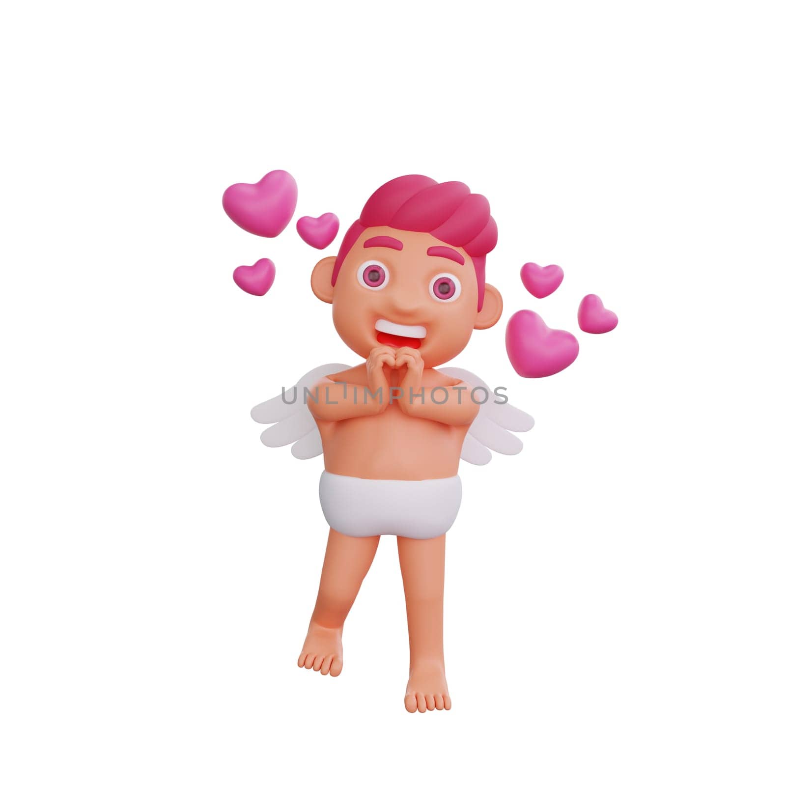 3D illustration of Valentine Cupid character beaming with joy by Rahmat_Djayusman