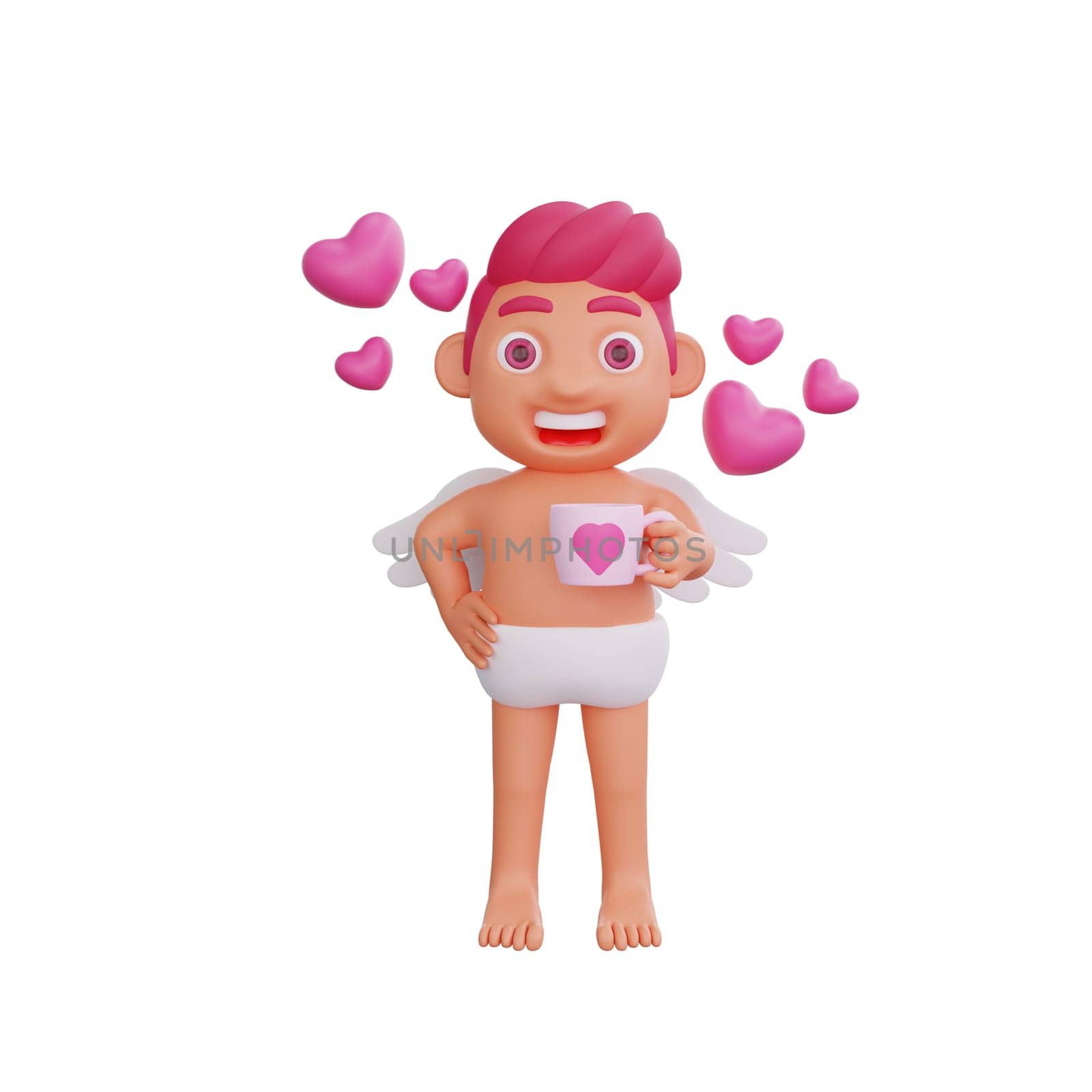 3D illustration of Valentine Cupid character Holding a love-shaped glass by Rahmat_Djayusman