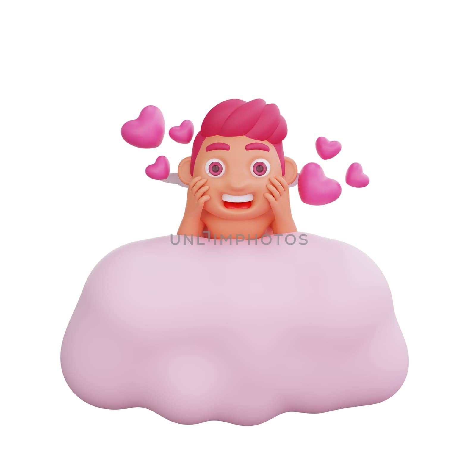 3D illustration of Valentine Cupid character relaxing on a cloud by Rahmat_Djayusman