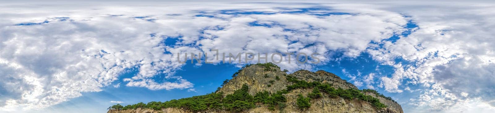 sky panorama with clouds without ground, for easy use in 3D graphics and panorama for composits in aerial and ground spherical panoramas as a sky dome