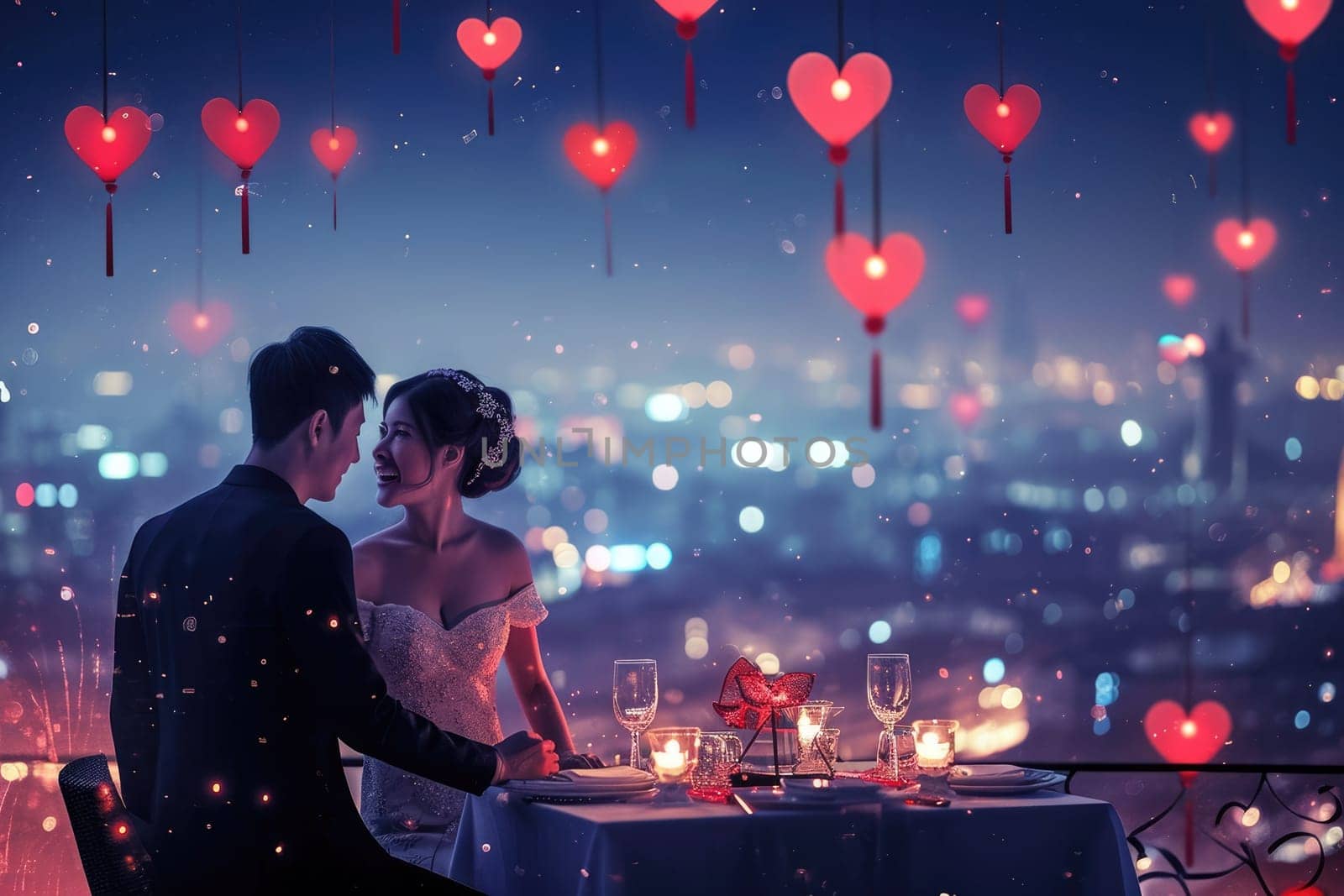 couple in valentines day night at romantic restaurant celebrating their love pragma