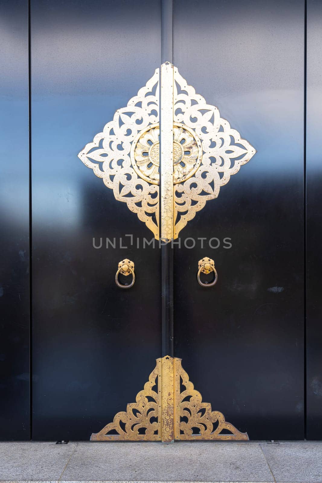 Tokyo, Japan. January 2024. detail of the ornaments on a door of Sensō-ji Buddhist temple in the city center