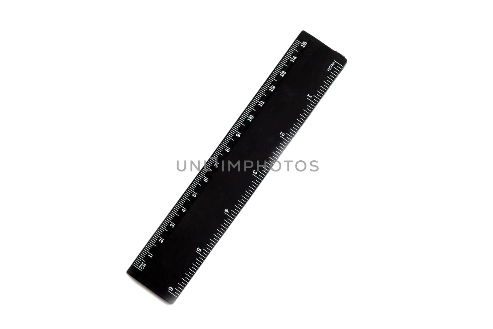 The Black ruler close up, isolate on a white background