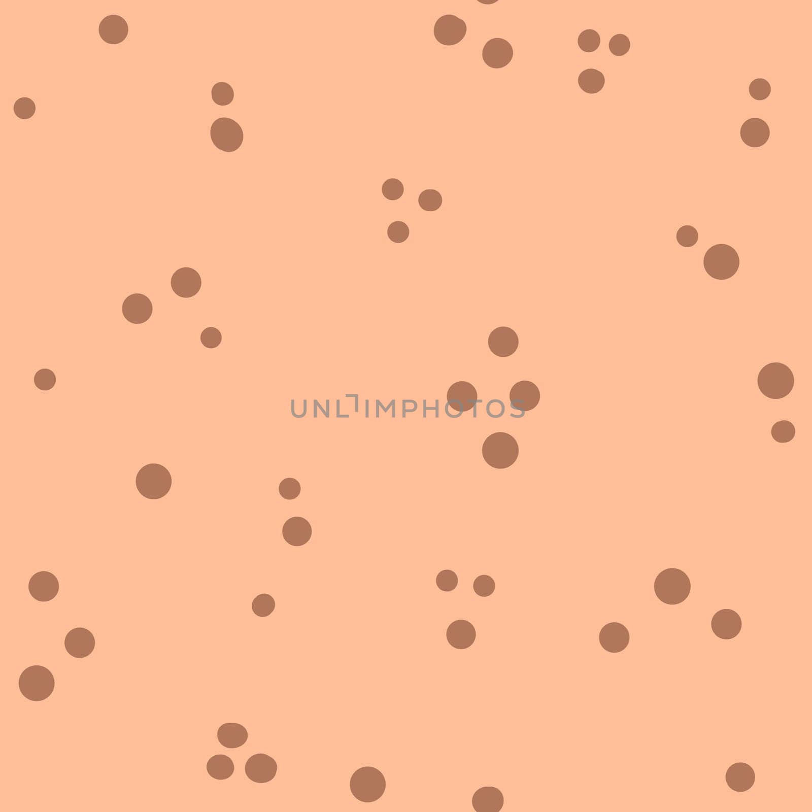 Seamless hand drawn pattern on peach fuzz isolated background pastel neutral beige apricot blush polka dot. Organic soft colors abstract light white round circles trendy modern minimalist style, color of the year print