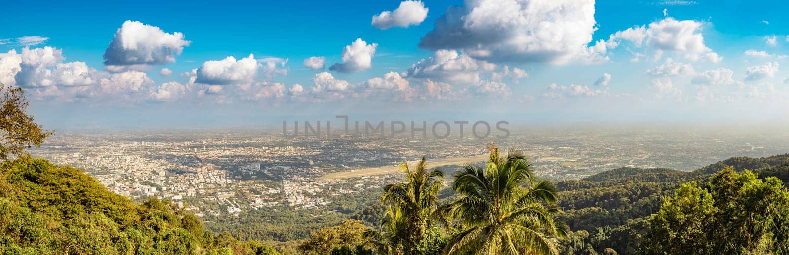 Breathtaking view of Chiang Mai's cityscape from the viewpoint. Panorama. Thailand