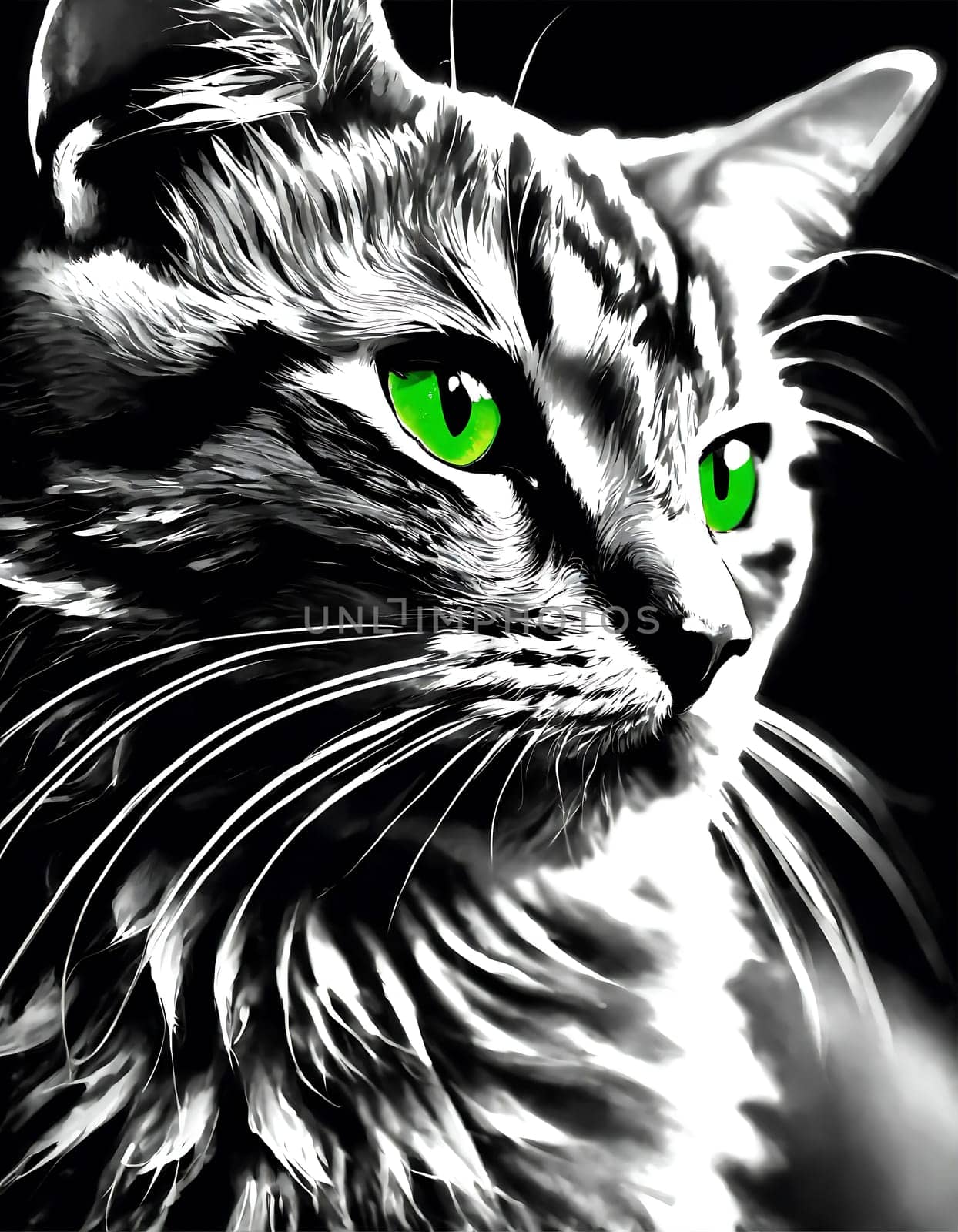 Close-up of Cat With Green Eyes - Beautiful Domestic Pet Photo. Generative AI. by artofphoto