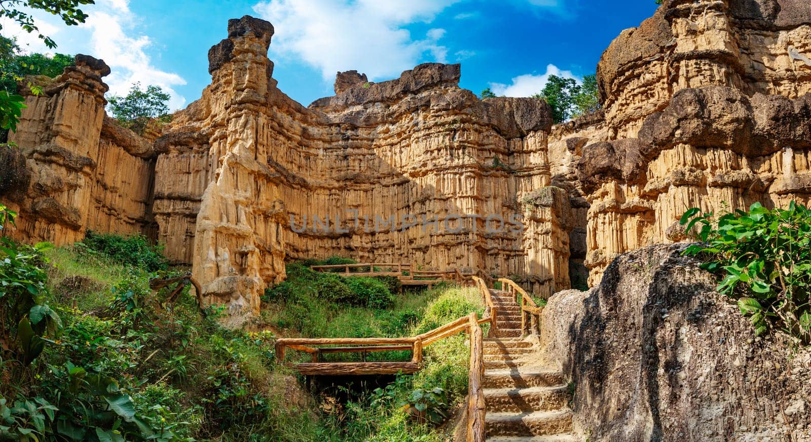 Majestic Pha Choi Grand Canyon in Mae Wang National Park, Chiang Mai, Thailand, boasting stunning natural beauty and vibrant colors. Panorama