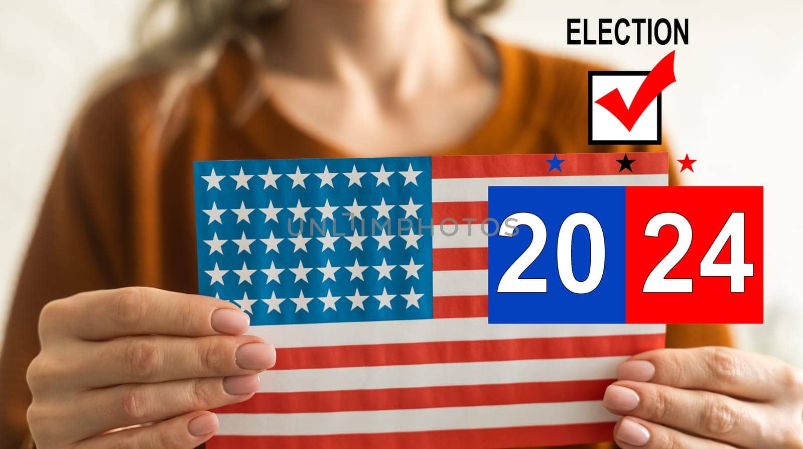 Usa flag and 2024 for vote concept 3d rendering