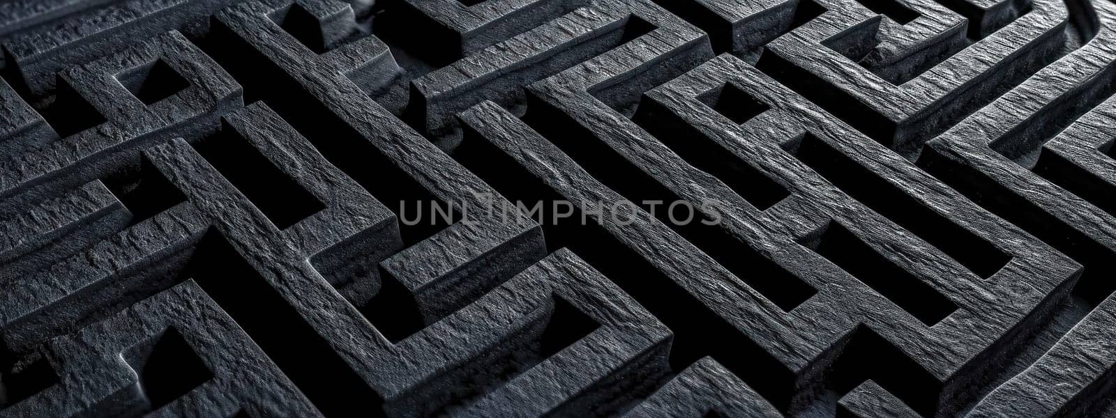 maze with a dark, textured surface, creating a sense of complexity and challenge. by Edophoto
