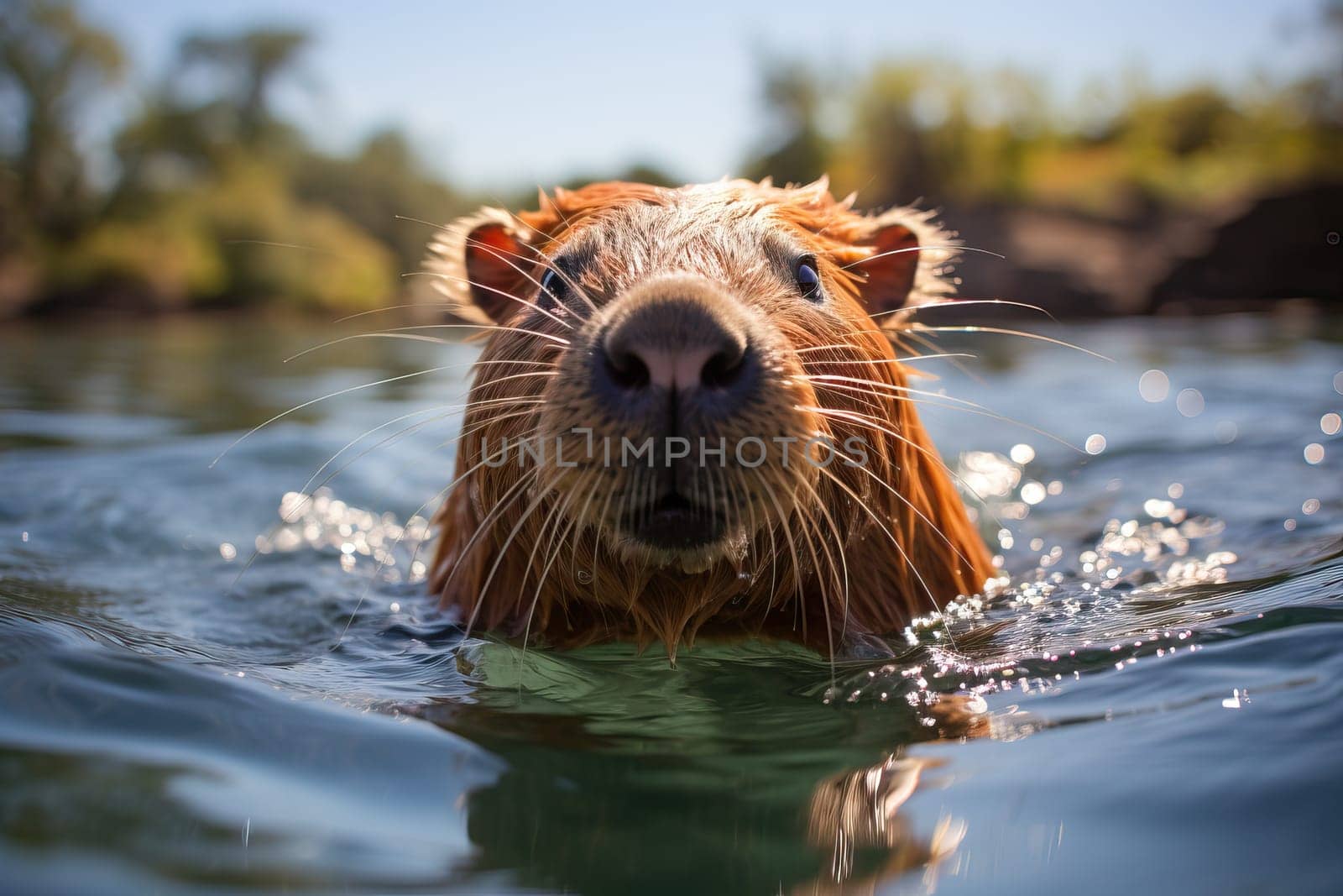 close up of a capybara in the water. by Niko_Cingaryuk