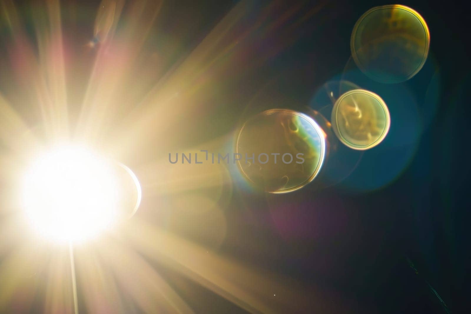 Lens flare, Shining sun glare rays. Background Generative AI.