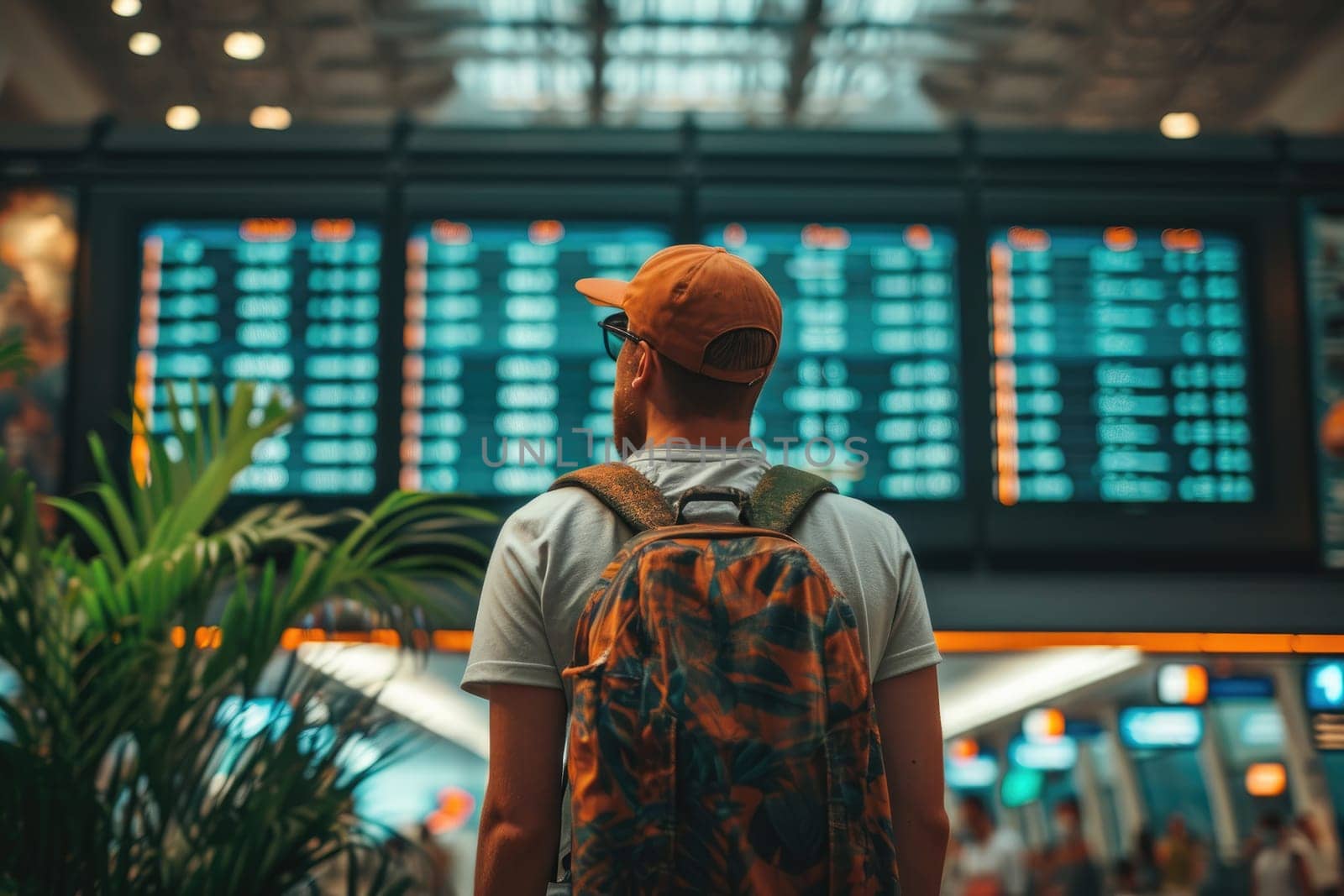 Traveler at airport terminal. Travel concept. Generative AI by itchaznong