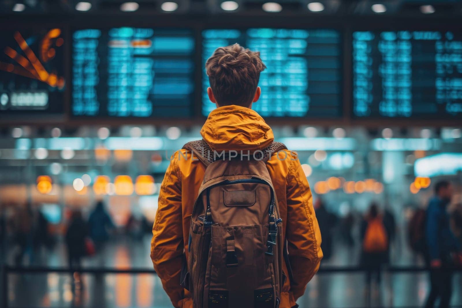 Traveler at airport terminal. Travel concept. Generative AI.