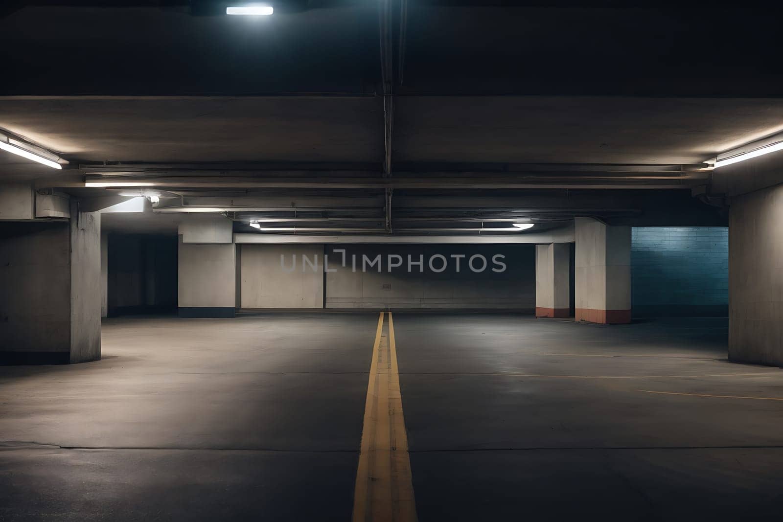 Spacious and Vacant Parking Garage, No Cars or People Present. Generative AI. by artofphoto