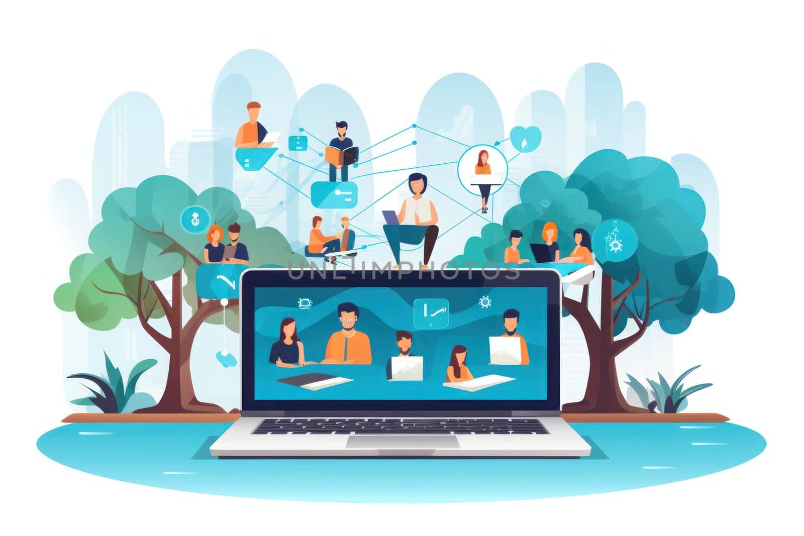 People connecting together, learning or meeting online with teleconference