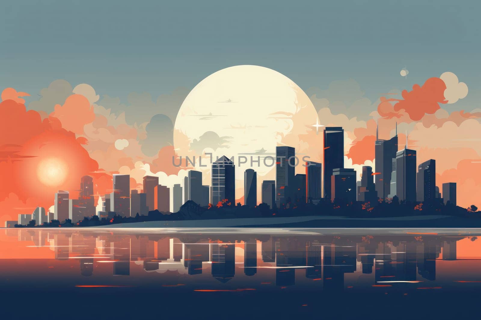 city silhouette Minimalist landscape. Generative AI by golfmerrymaker